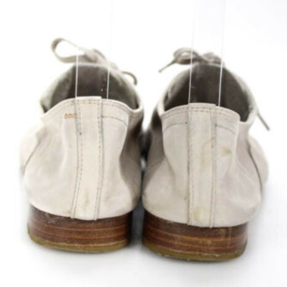 UTERQUE BEIGE LEATHER ROUND TOE LACE UP SNEAKERS - Picture 4 of 6